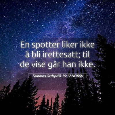 Picture 05 - Salomos Ordspråk 15:12 NORSK - En spotter liker ikke å bli irettesatt; til de - Bible Verse Picture