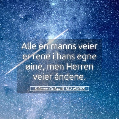 Picture 05 - Salomos Ordspråk 16:2 NORSK - Alle en manns veier er rene i hans egne øine, - Bible Verse Picture