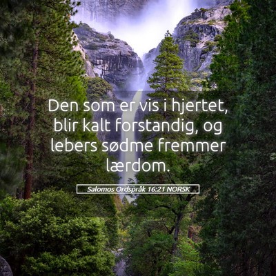 Picture 05 - Salomos Ordspråk 16:21 NORSK - Den som er vis i hjertet, blir kalt forstandig, - Bible Verse Picture