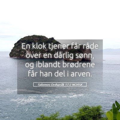 Picture 05 - Salomos Ordspråk 17:2 NORSK - En klok tjener får råde over en dårlig sønn, - Bible Verse Picture