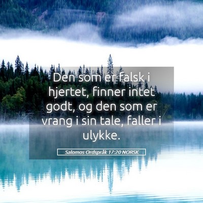 Picture 05 - Salomos Ordspråk 17:20 NORSK - Den som er falsk i hjertet, finner intet godt, og - Bible Verse Picture