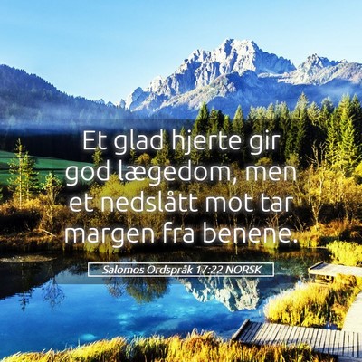 Picture 05 - Salomos Ordspråk 17:22 NORSK - Et glad hjerte gir god lægedom, men et nedslått - Bible Verse Picture