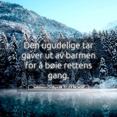 Picture 05 - Salomos Ordspråk 17:23 NORSK - Den ugudelige tar gaver ut av barmen for å bøie - Bible Verse Picture