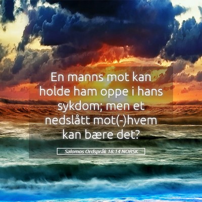 Picture 05 - Salomos Ordspråk 18:14 NORSK - En manns mot kan holde ham oppe i hans sykdom; - Bible Verse Picture