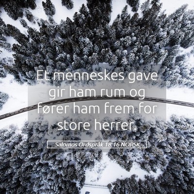 Picture 05 - Salomos Ordspråk 18:16 NORSK - Et menneskes gave gir ham rum og fører ham frem - Bible Verse Picture