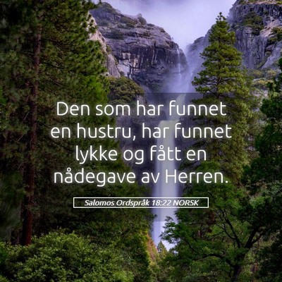 Picture 05 - Salomos Ordspråk 18:22 NORSK - Den som har funnet en hustru, har funnet lykke og - Bible Verse Picture