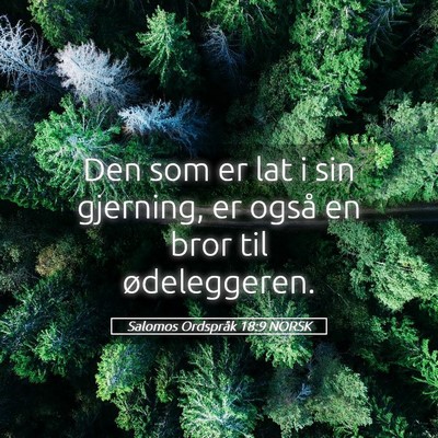 Picture 05 - Salomos Ordspråk 18:9 NORSK - Den som er lat i sin gjerning, er også en bror - Bible Verse Picture
