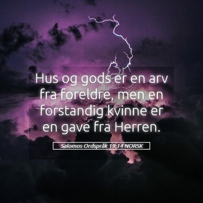 Picture 05 - Salomos Ordspråk 19:14 NORSK - Hus og gods er en arv fra foreldre, men en - Bible Verse Picture