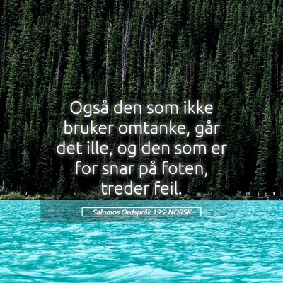 Picture 05 - Salomos Ordspråk 19:2 NORSK - Også den som ikke bruker omtanke, går det ille, - Bible Verse Picture