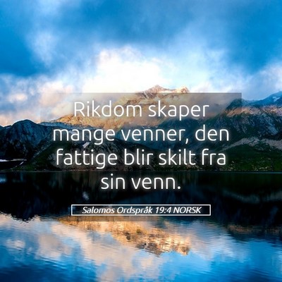 Picture 05 - Salomos Ordspråk 19:4 NORSK - Rikdom skaper mange venner, den fattige blir - Bible Verse Picture