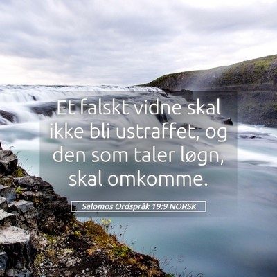 Picture 05 - Salomos Ordspråk 19:9 NORSK - Et falskt vidne skal ikke bli ustraffet, og den - Bible Verse Picture