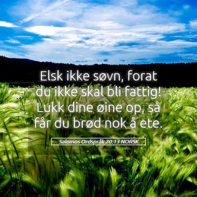 Picture 05 - Salomos Ordspråk 20:13 NORSK - Elsk ikke søvn, forat du ikke skal bli fattig! - Bible Verse Picture
