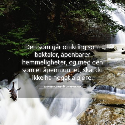 Picture 05 - Salomos Ordspråk 20:19 NORSK - Den som går omkring som baktaler, åpenbarer - Bible Verse Picture