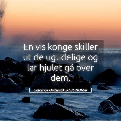 Picture 05 - Salomos Ordspråk 20:26 NORSK - En vis konge skiller ut de ugudelige og lar - Bible Verse Picture