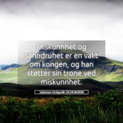 Picture 05 - Salomos Ordspråk 20:28 NORSK - Miskunnhet og sanndruhet er en vakt om kongen, og - Bible Verse Picture