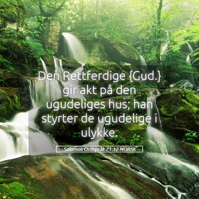 Picture 05 - Salomos Ordspråk 21:12 NORSK - Den Rettferdige {Gud.} gir akt på den ugudeliges - Bible Verse Picture