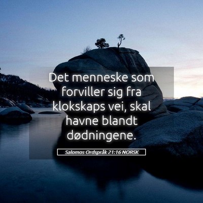 Picture 05 - Salomos Ordspråk 21:16 NORSK - Det menneske som forviller sig fra klokskaps vei, - Bible Verse Picture