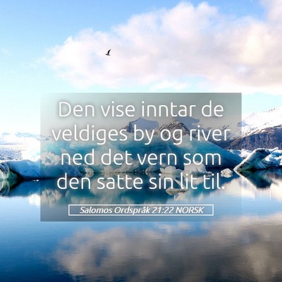 Picture 05 - Salomos Ordspråk 21:22 NORSK - Den vise inntar de veldiges by og river ned det - Bible Verse Picture