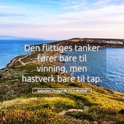 Picture 05 - Salomos Ordspråk 21:5 NORSK - Den flittiges tanker fører bare til vinning, men - Bible Verse Picture
