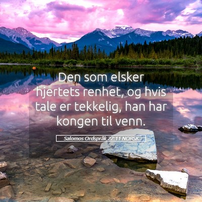 Picture 05 - Salomos Ordspråk 22:11 NORSK - Den som elsker hjertets renhet, og hvis tale er - Bible Verse Picture