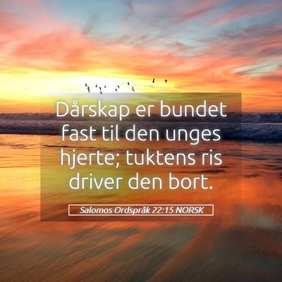 Picture 05 - Salomos Ordspråk 22:15 NORSK - Dårskap er bundet fast til den unges hjerte; - Bible Verse Picture
