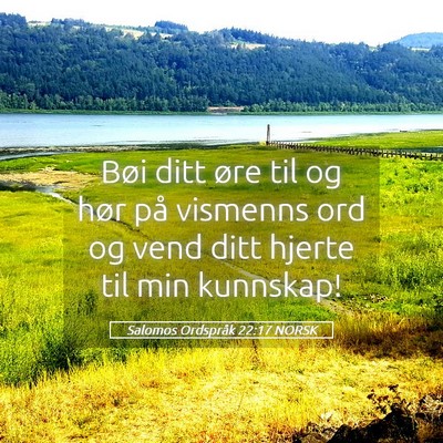 Picture 05 - Salomos Ordspråk 22:17 NORSK - Bøi ditt øre til og hør på vismenns ord og - Bible Verse Picture
