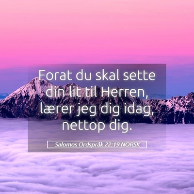 Picture 05 - Salomos Ordspråk 22:19 NORSK - Forat du skal sette din lit til Herren, lærer - Bible Verse Picture