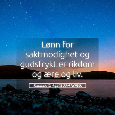 Picture 05 - Salomos Ordspråk 22:4 NORSK - Lønn for saktmodighet og gudsfrykt er rikdom og - Bible Verse Picture