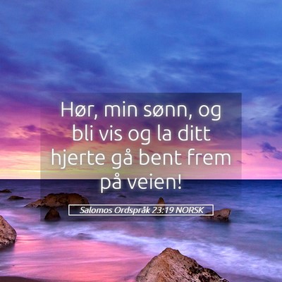 Picture 05 - Salomos Ordspråk 23:19 NORSK - Hør, min sønn, og bli vis og la ditt hjerte gå - Bible Verse Picture