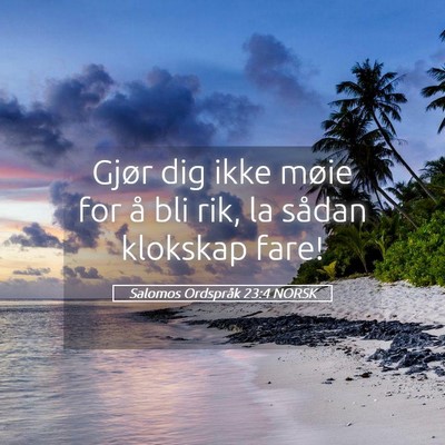 Picture 05 - Salomos Ordspråk 23:4 NORSK - Gjør dig ikke møie for å bli rik, la sådan - Bible Verse Picture