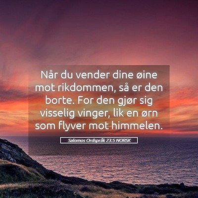 Picture 05 - Salomos Ordspråk 23:5 NORSK - Når du vender dine øine mot rikdommen, så er - Bible Verse Picture