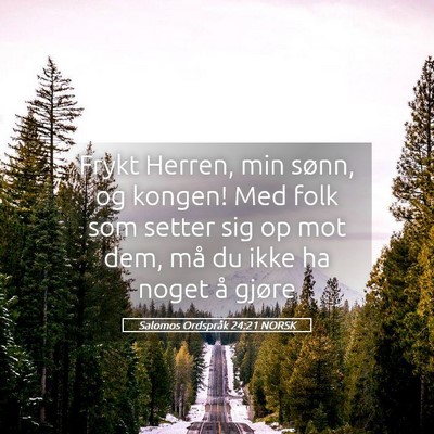 Picture 05 - Salomos Ordspråk 24:21 NORSK - Frykt Herren, min sønn, og kongen! Med folk som - Bible Verse Picture