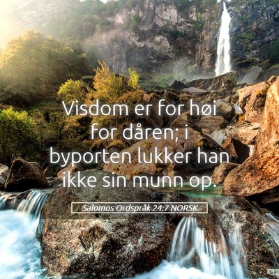 Picture 05 - Salomos Ordspråk 24:7 NORSK - Visdom er for høi for dåren; i byporten lukker - Bible Verse Picture