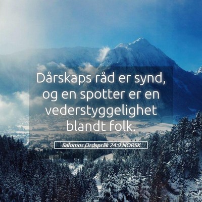 Picture 05 - Salomos Ordspråk 24:9 NORSK - Dårskaps råd er synd, og en spotter er en - Bible Verse Picture