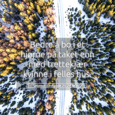 Picture 05 - Salomos Ordspråk 25:24 NORSK - Bedre å bo i et hjørne på taket enn med - Bible Verse Picture