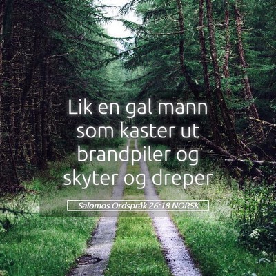 Picture 05 - Salomos Ordspråk 26:18 NORSK - Lik en gal mann som kaster ut brandpiler og - Bible Verse Picture