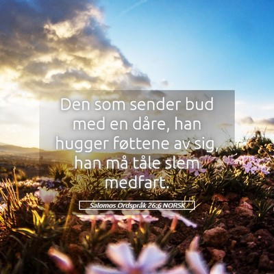 Picture 05 - Salomos Ordspråk 26:6 NORSK - Den som sender bud med en dåre, han hugger - Bible Verse Picture