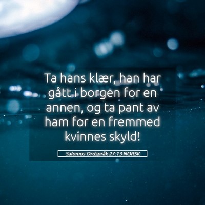 Picture 05 - Salomos Ordspråk 27:13 NORSK - Ta hans klær, han har gått i borgen for en - Bible Verse Picture