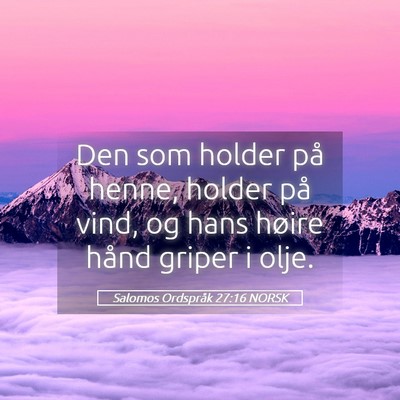 Picture 05 - Salomos Ordspråk 27:16 NORSK - Den som holder på henne, holder på vind, og - Bible Verse Picture