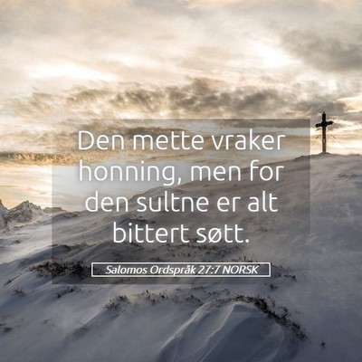 Picture 05 - Salomos Ordspråk 27:7 NORSK - Den mette vraker honning, men for den sultne er - Bible Verse Picture