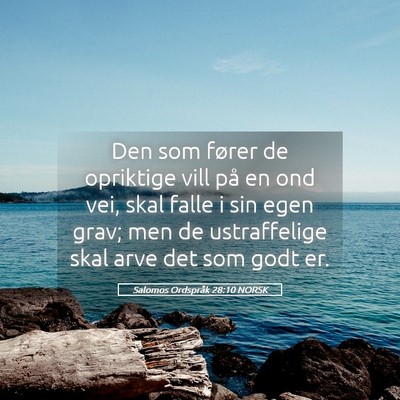 Picture 05 - Salomos Ordspråk 28:10 NORSK - Den som fører de opriktige vill på en ond vei, - Bible Verse Picture