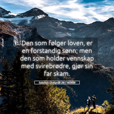 Picture 05 - Salomos Ordspråk 28:7 NORSK - Den som følger loven, er en forstandig sønn; - Bible Verse Picture