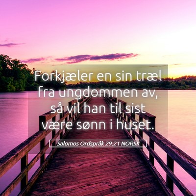 Picture 05 - Salomos Ordspråk 29:21 NORSK - Forkjæler en sin træl fra ungdommen av, så vil - Bible Verse Picture