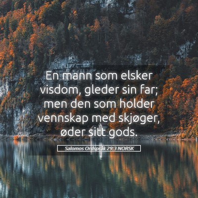 Picture 05 - Salomos Ordspråk 29:3 NORSK - En mann som elsker visdom, gleder sin far; men - Bible Verse Picture