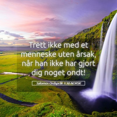 Picture 05 - Salomos Ordspråk 3:30 NORSK - Trett ikke med et menneske uten årsak, når han - Bible Verse Picture