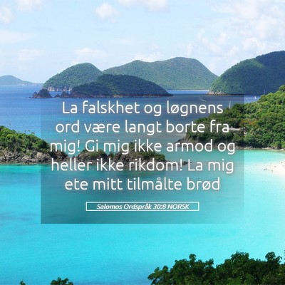 Picture 05 - Salomos Ordspråk 30:8 NORSK - La falskhet og løgnens ord være langt borte fra - Bible Verse Picture
