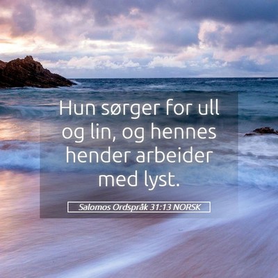 Picture 05 - Salomos Ordspråk 31:13 NORSK - Hun sørger for ull og lin, og hennes hender - Bible Verse Picture