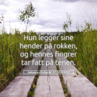 Picture 05 - Salomos Ordspråk 31:19 NORSK - Hun legger sine hender på rokken, og hennes - Bible Verse Picture