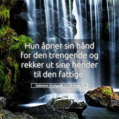 Picture 05 - Salomos Ordspråk 31:20 NORSK - Hun åpner sin hånd for den trengende og rekker - Bible Verse Picture