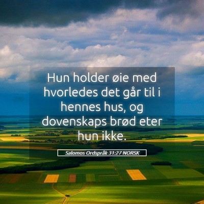 Picture 05 - Salomos Ordspråk 31:27 NORSK - Hun holder øie med hvorledes det går til i - Bible Verse Picture